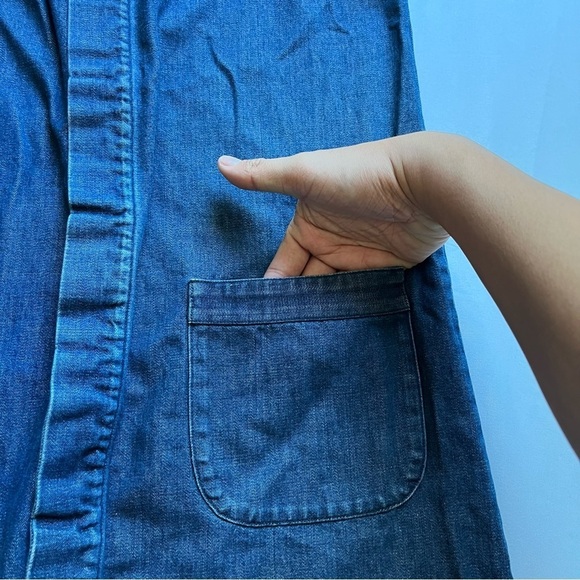 A.P.C. blue denim button up short puff sleeve mini dress - Picture 3 of 7